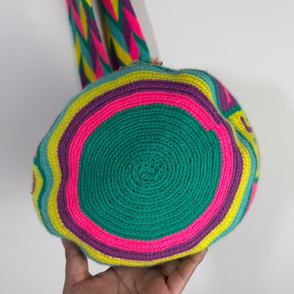 Authentic Wayuu boho bucket Crossbody bag hand woven cotton Multicolor - Picture 6 of 11